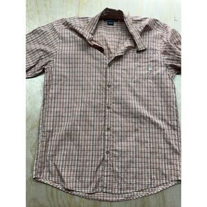 ExOfficio Mens Short Sleeve Button Down Shirt Orange Plaid Size Large